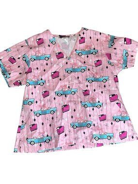 NWT I Think Pink Pink Panther Women’s Medical Scrub Top Size XL